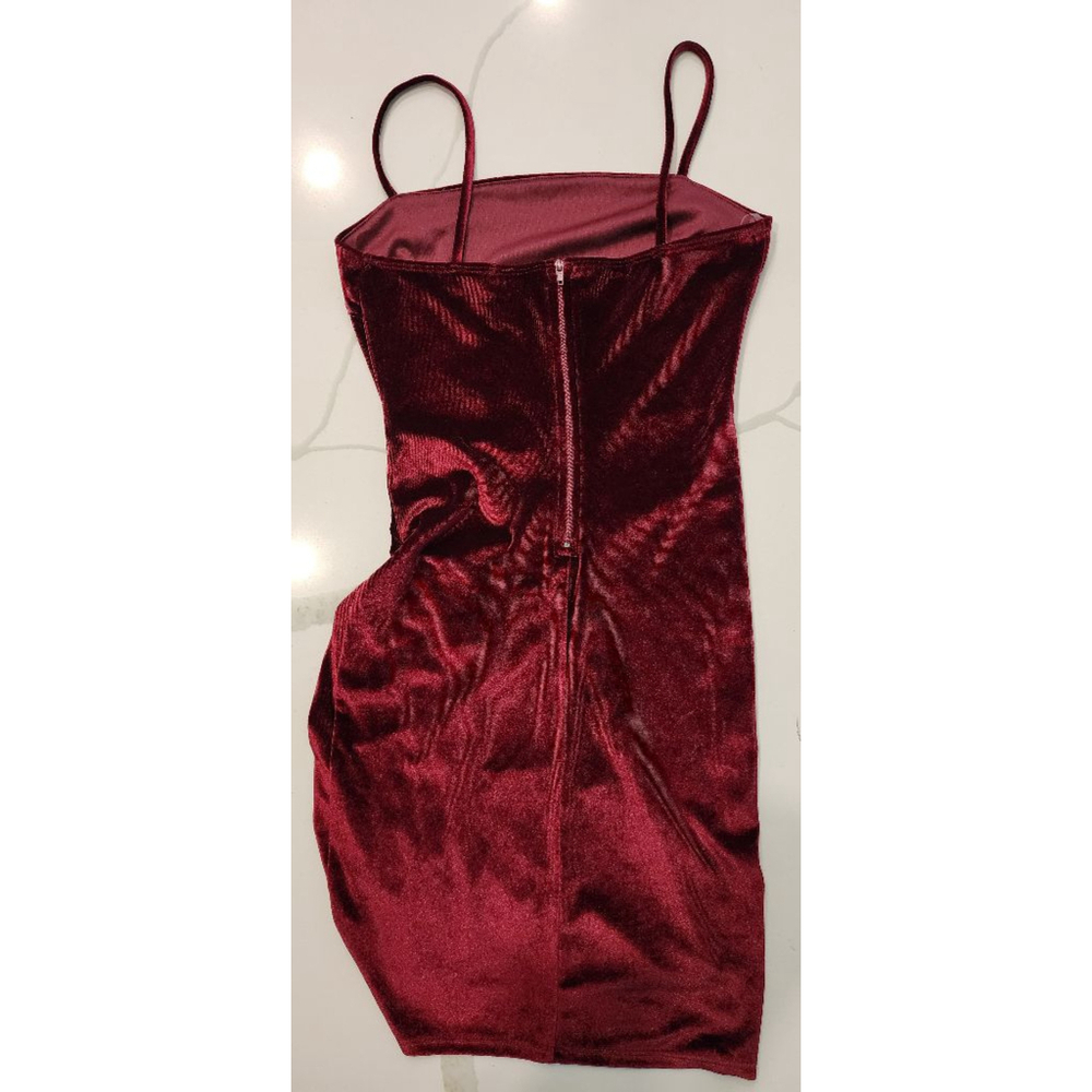 Windsor Burgundy Velvet Mini Dress Ruched Side Drawstring Spaghetti Straps Small - Picture 7 of 11